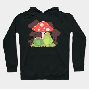 Adorable Frogs Chilling Under Mushroom Umbrella - Brown Hoodie